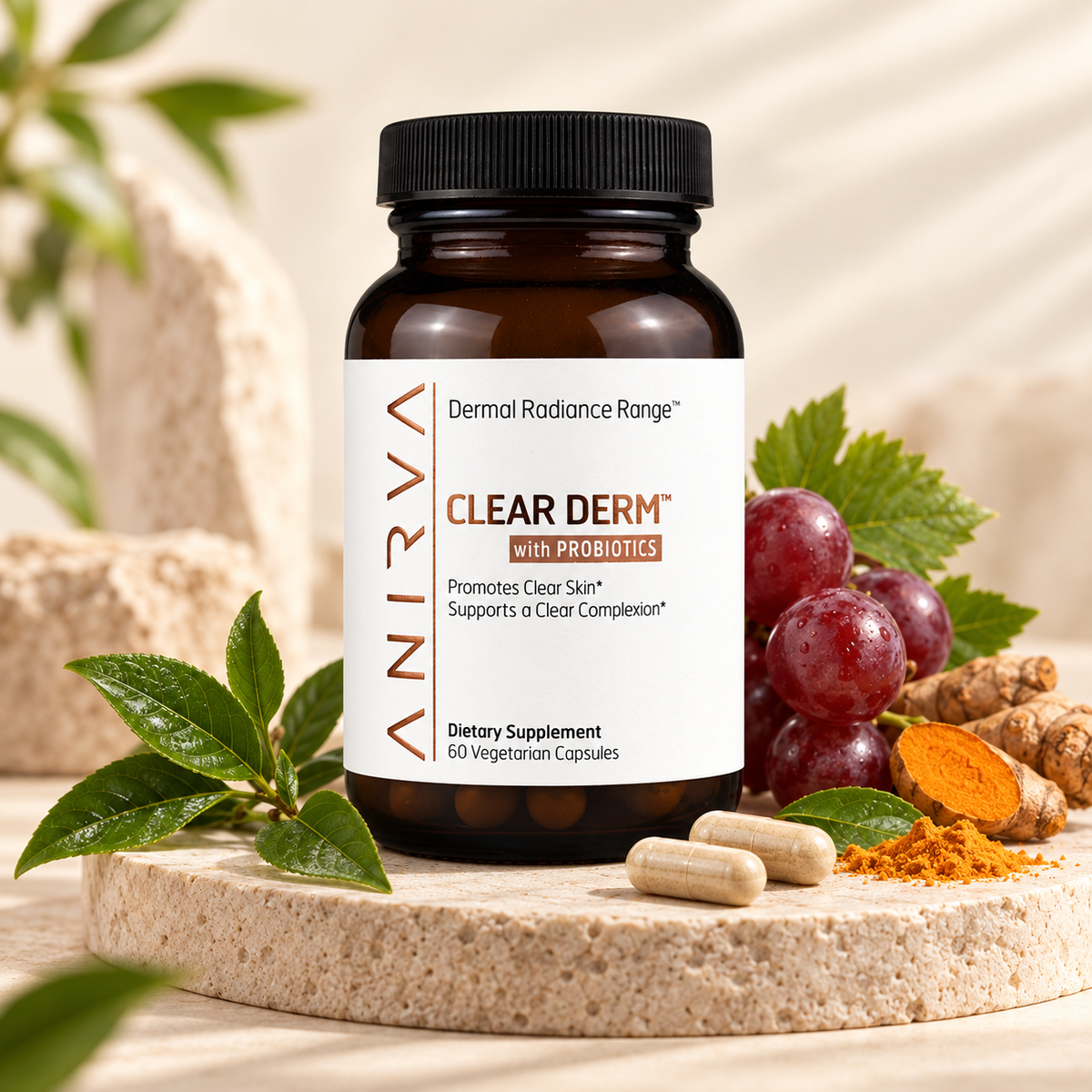 Anirva ClearDerm with Probiotics skin support supplement bottle
