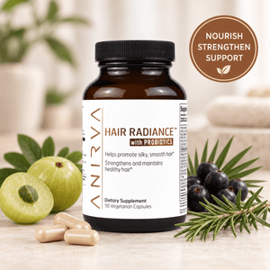 Anirva Hair Radiance with Probiotics hair support supplement bottle