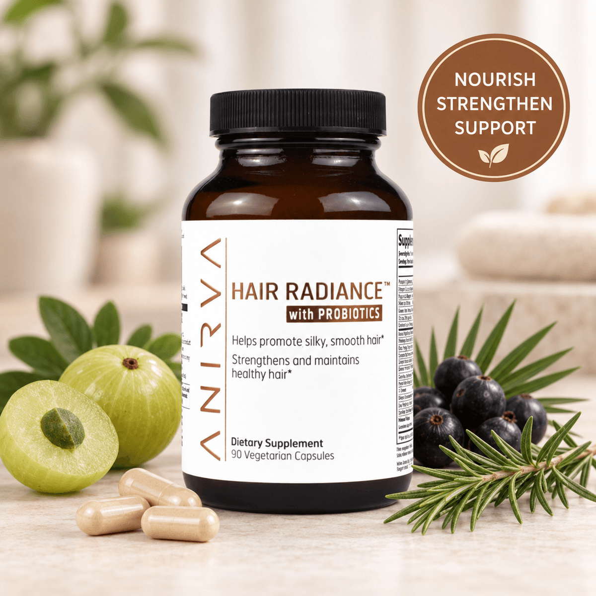 Anirva Hair Radiance with Probiotics hair support supplement bottle